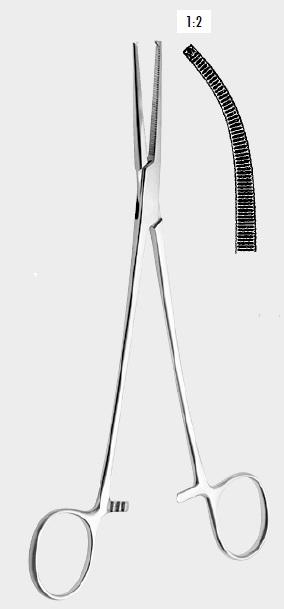 Затискач ГАЙССА (HEISS) кровоспинний, 1x2 зубці, вигнутий, 20 см (cm). Бренд: Zepf (Зепф).